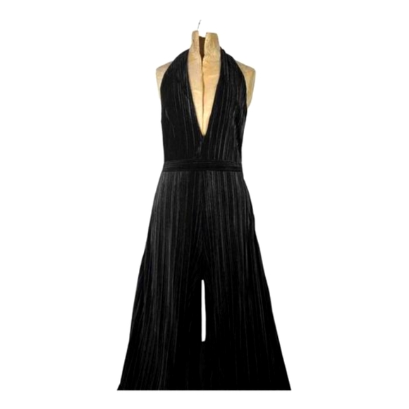 Mango Pants - Mango Wide-Legged Black Velvet Jumpsuit